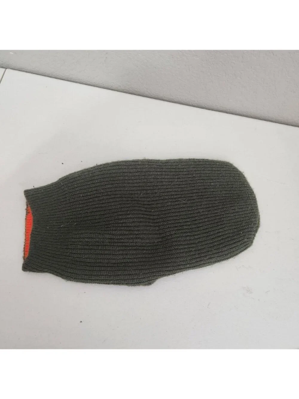 Reversible Olive Green & Orange Knit Balaclava Face Mask Ribbed Winter Hunting